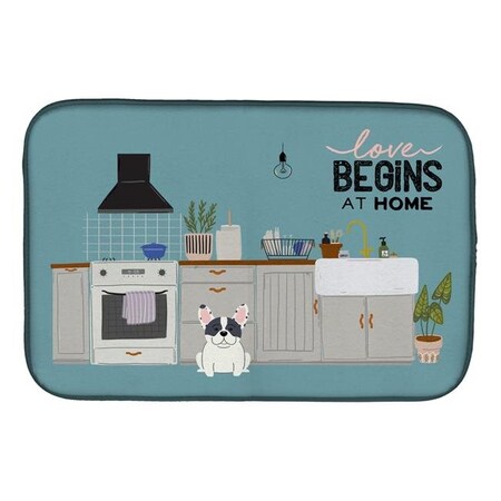 Carolines Treasures Carolines Treasures CK7715DDM 14 x 21 in. Piebald French Bulldog Kitchen Scene Dish Drying Mat CK7715DDM